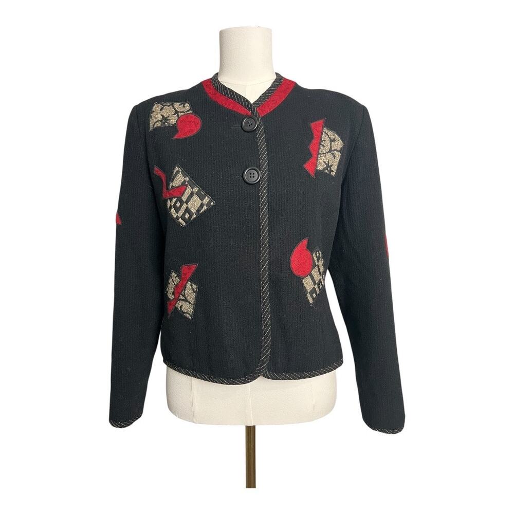 Vintage 90s Y2K Womens Blazer Canvasbacks Retro Black Abstract Mandarin 8